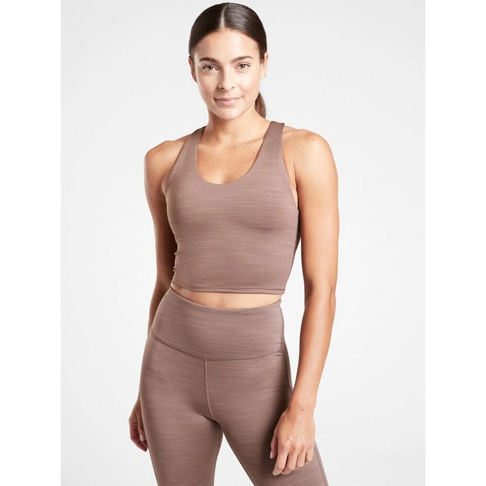 Athleta Ultimate Space Dye Crop SuperSonic Top Sports Bra Smoked Almond Brown M